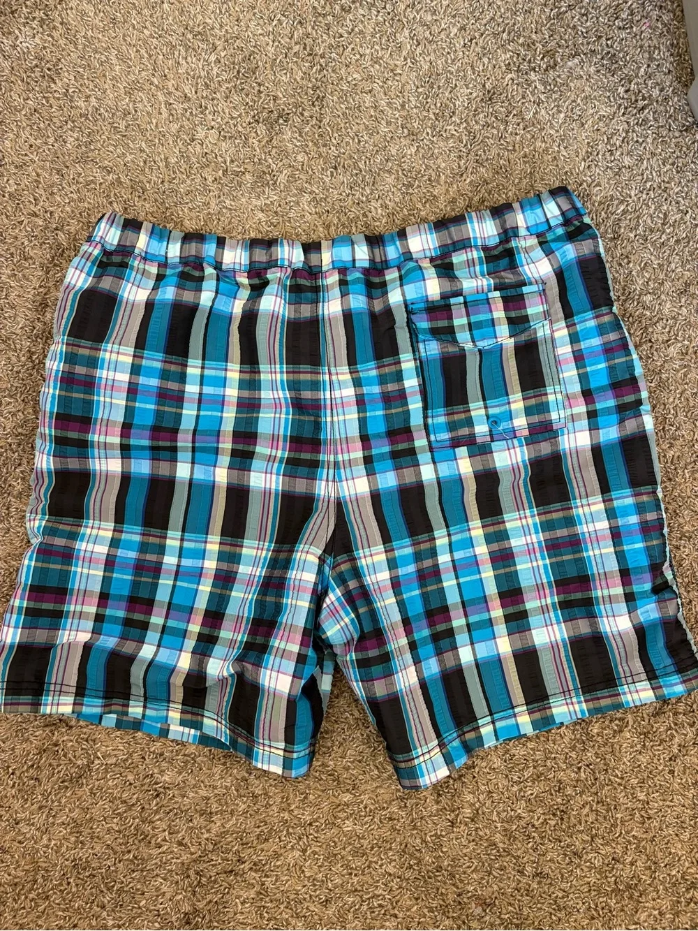 Tommy Bahama Relax Swim Trunks Mens XL Blue Teal Purple Plaid Yellow Lined - Picture 6 of 6